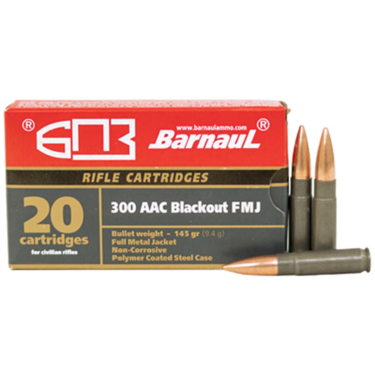 Barnaul .300 AAC Blackout 145 FMJ Steel Case Cartridges