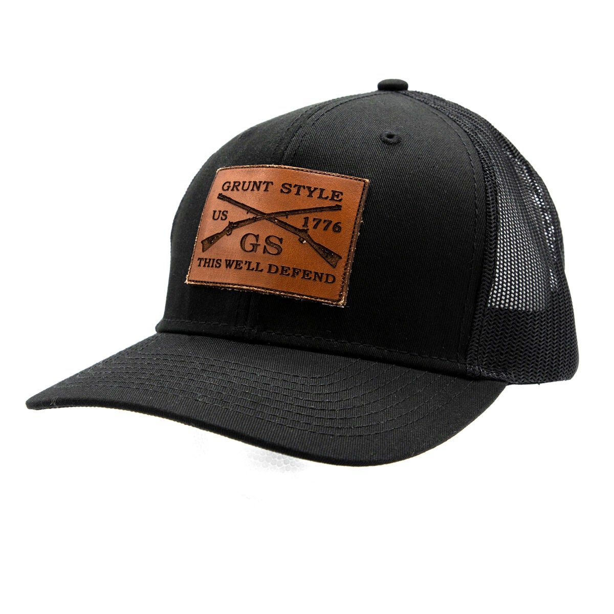 Grunt Style Black Leather Logo Cap