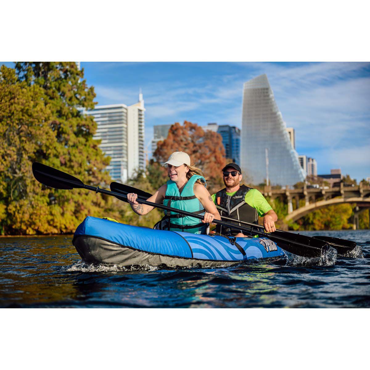 Pelican iESCAPE 110 Convertible Inflatable Sit-On-Top Tandem Kayak, 11'