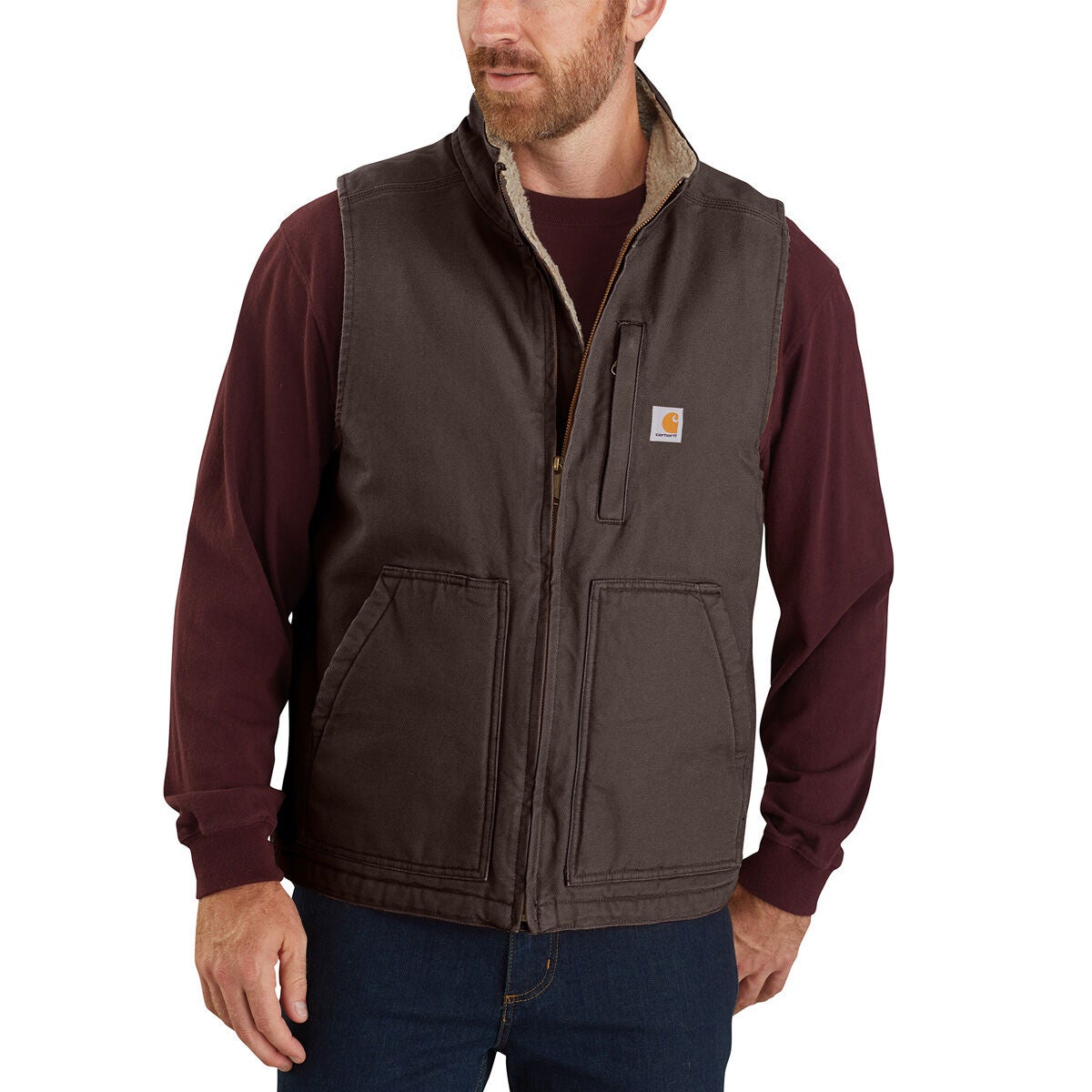 Carhartt Loose Fit Washed Duck Sherpa-Lined Mock-Neck Vest