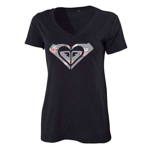 Roxy Women's Floral Striped Logo Short Sleeve Tee