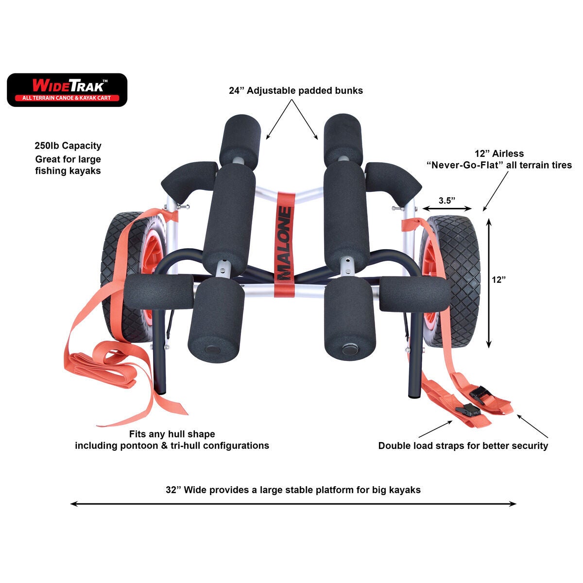 Malone WideTrak ATB Large Kayak/Canoe Cart (with no-flat tires   bunks)