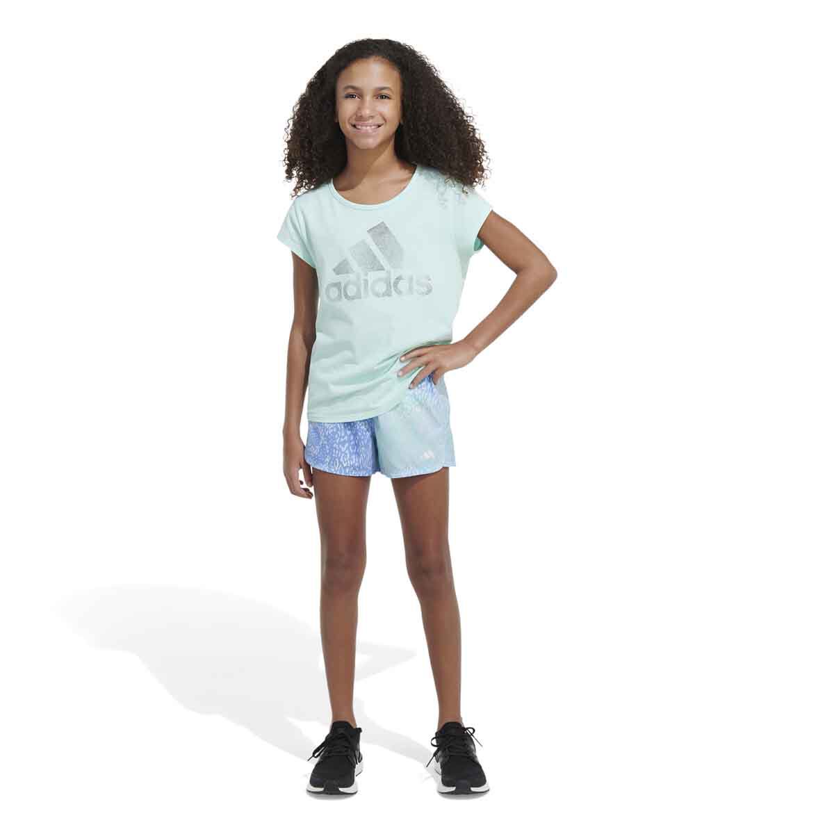 adidas Girls' AEROREADY® Elastic Waistband All Over Print Pacer Woven Shorts
