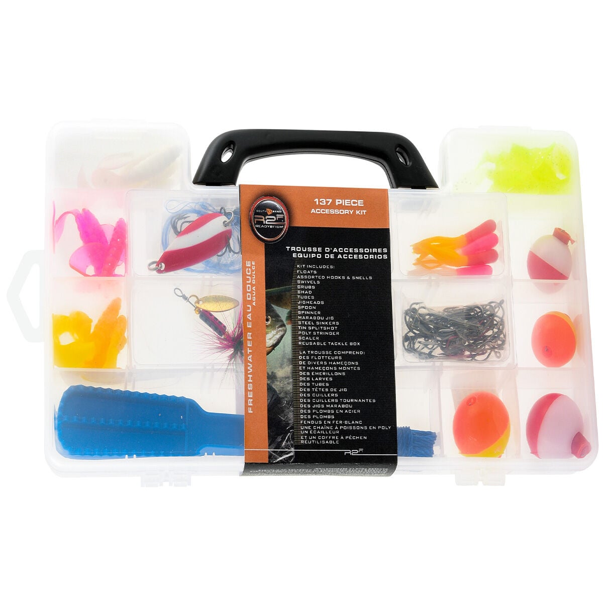 deluxe tackle box PLUSINNO Fishing Kit, Large 12X Spacious 4-Layer Tackle Box, 547 Pcs pivoting swing trays instead of stacked cantilever trays open with single finger operation and eliminate the need to double the footprint and expand out linked trays in order to access one piece of tackle Osage River Deluxe Tackle Bag