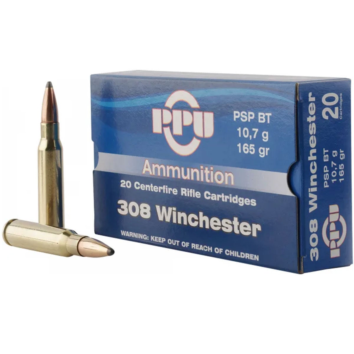 Ppu .308 Winchester PSP 165 Grain Pointed Soft Point Boat Tail