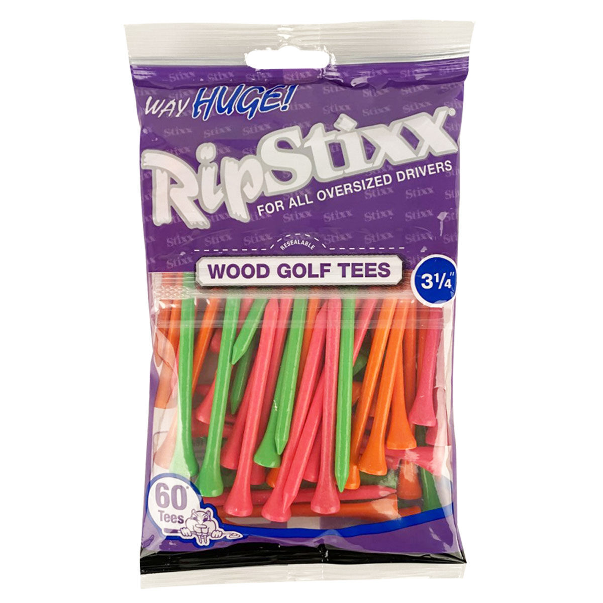 Pride Sports Golf Tee 3-1/4 Inch 60 Count Mix Way Huge RIPSTIXX