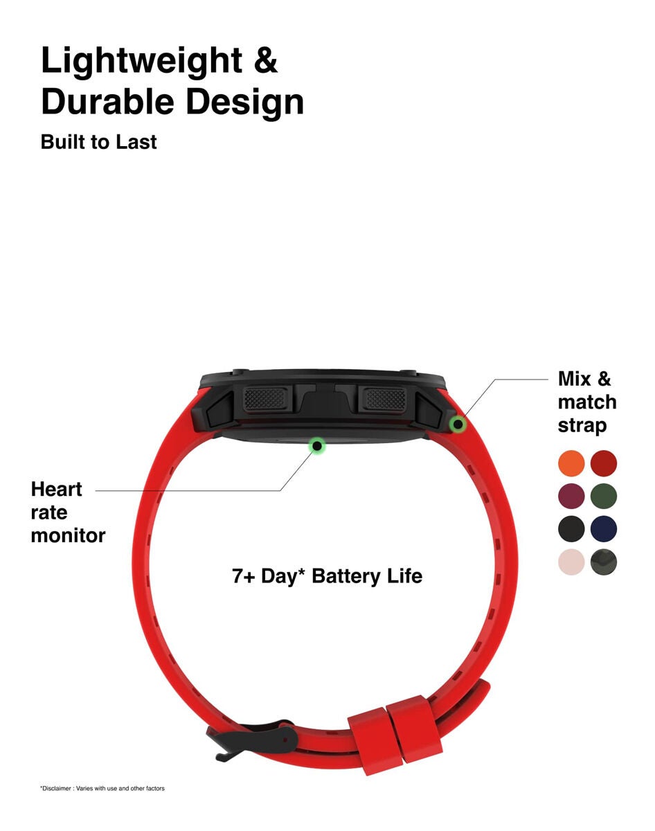 Itouch Explorer Smartwatch: Black Case with Red Silicone Strap
