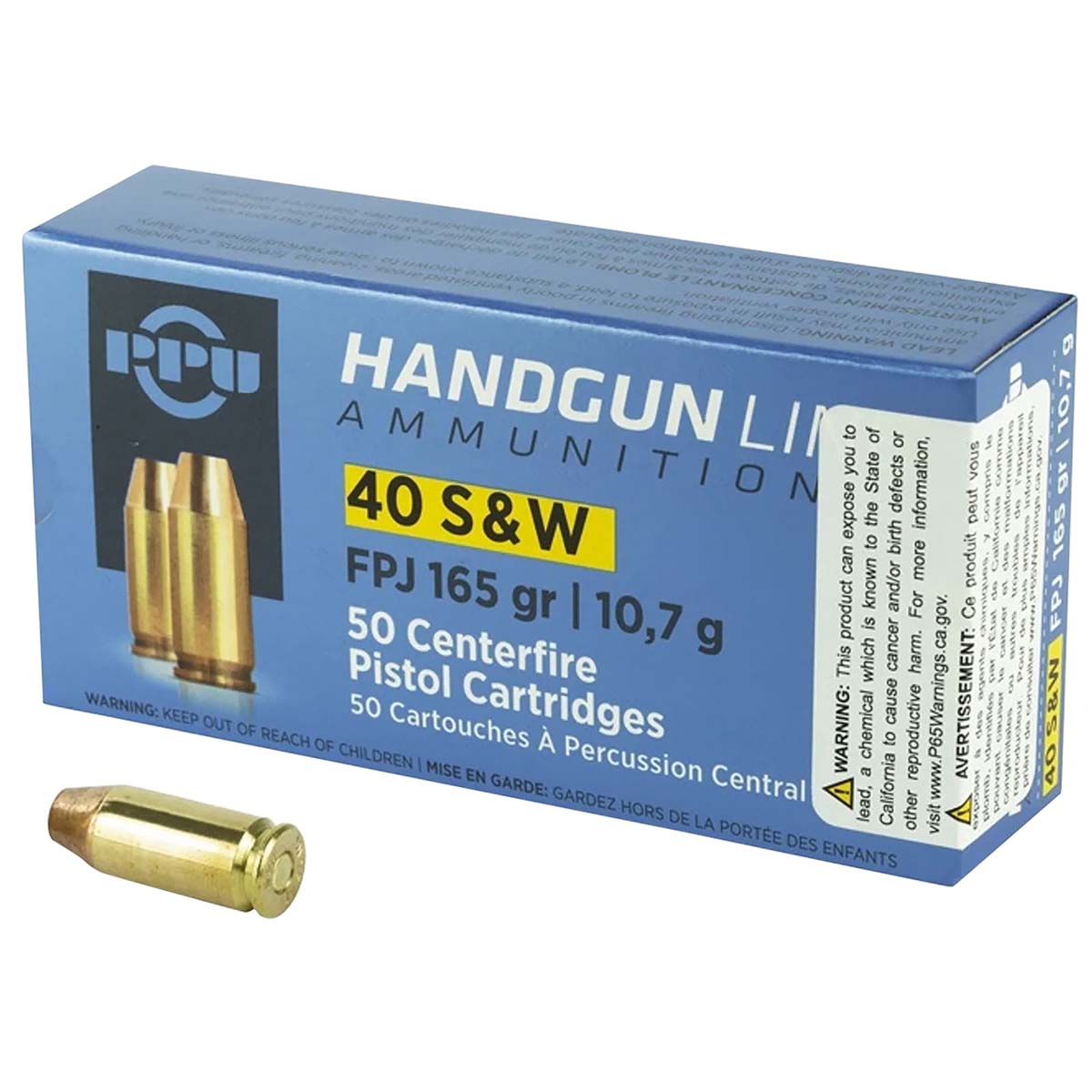 Ppu PPH40F Handgun 40 S&W 165 gr Flat Point Jacketed (FPJ)