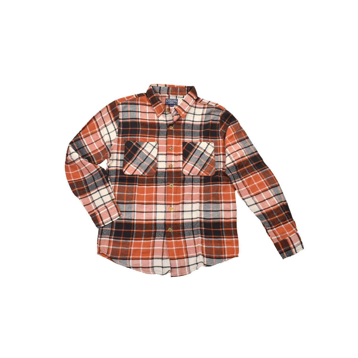 Canyon Creek Men's Orange/Cream Open Plaid Flannel Shirt