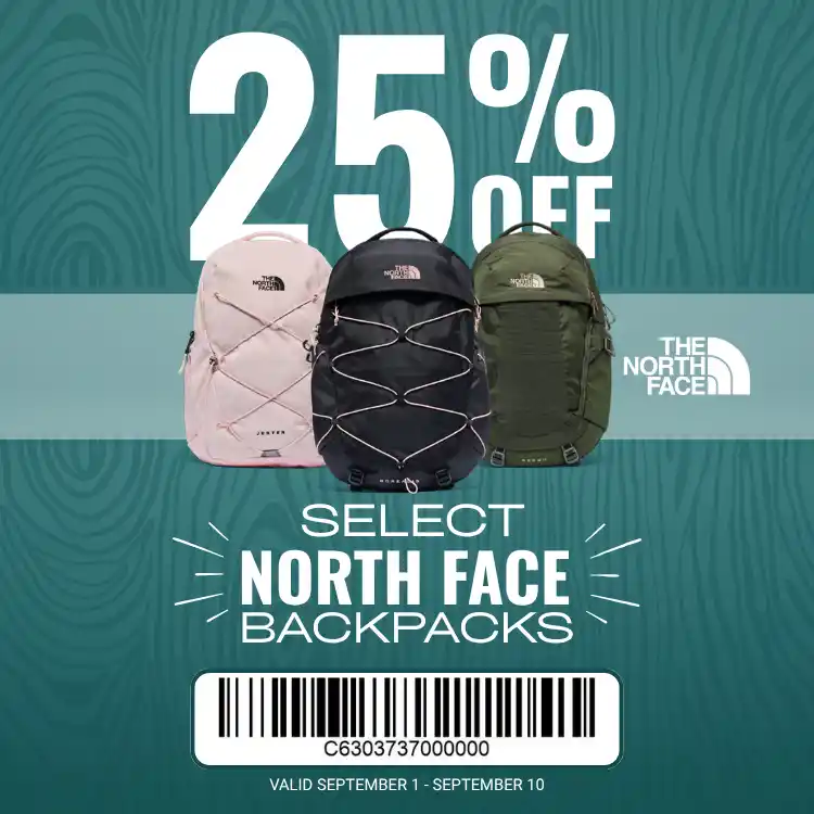 25% Off Select The North Face Backpacks at participating Dunham's Sports locations