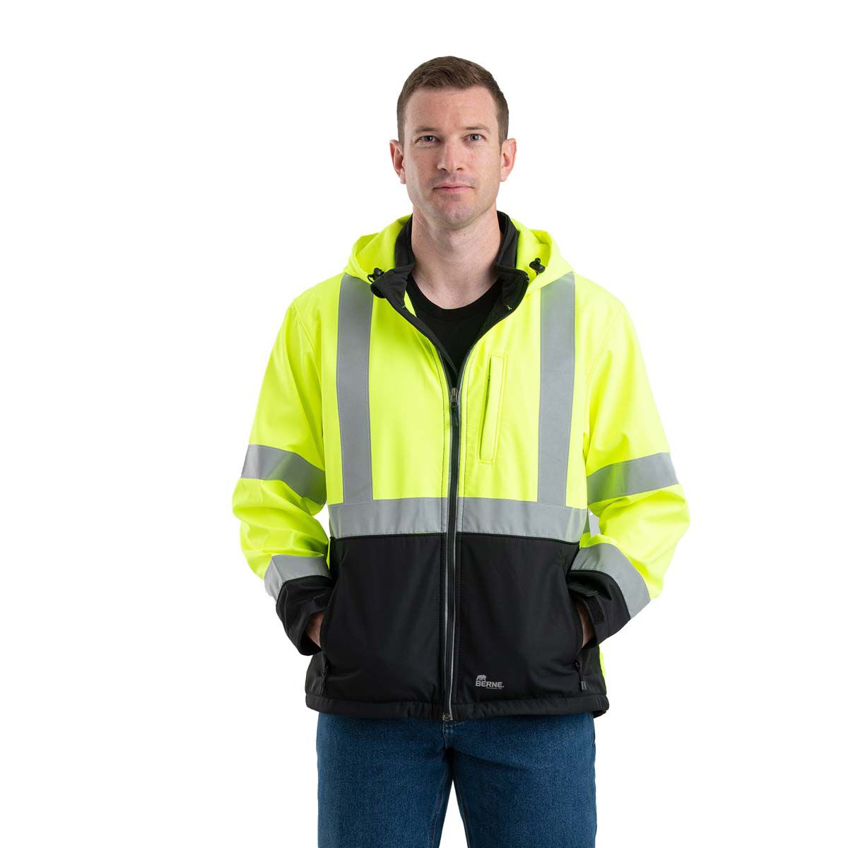 Berne Men's Hi Vis Class 3 Hooded Softshell Jacket