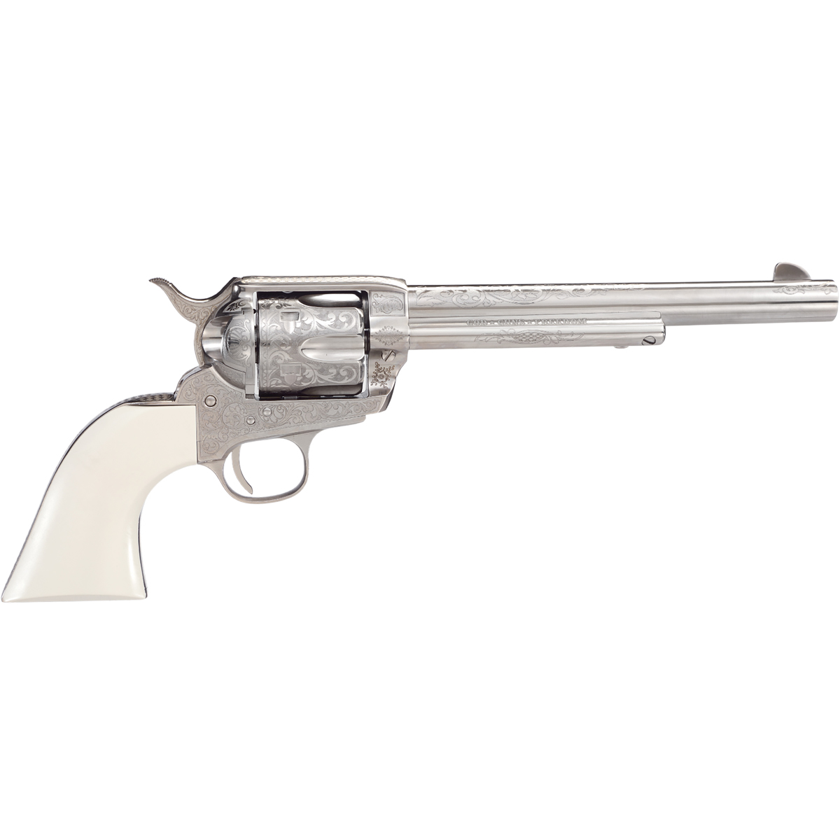 Taylors & Co 1873 Outlaw Legacy Nickel Engraved 7.5" .45LC Ivory Handgun