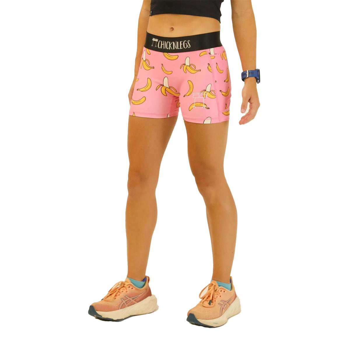 Chickn Legs Women's 3" Compression Shorts Pink Bananas