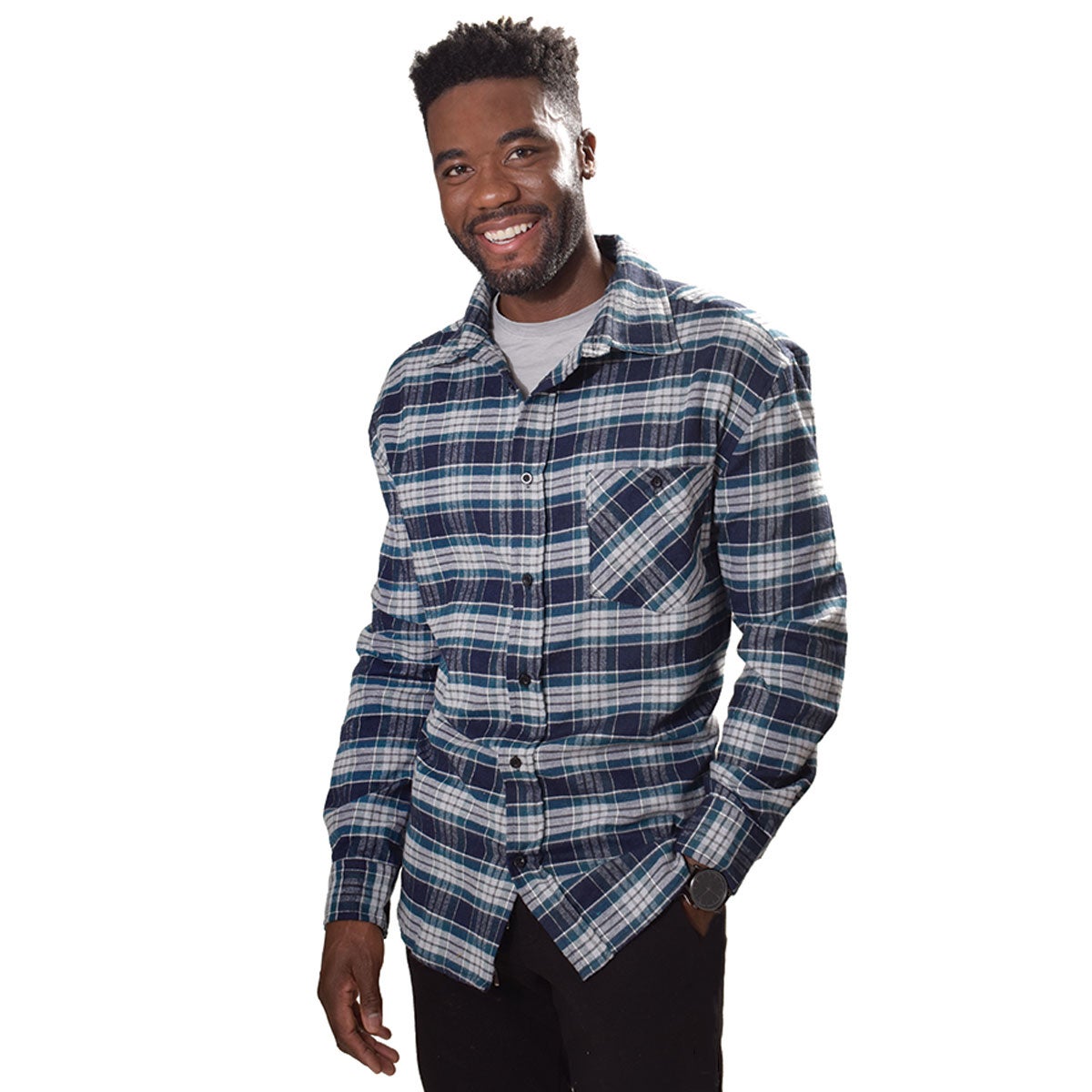 Canyon Creek Men's Gray/Blue Open Plaid Shirt