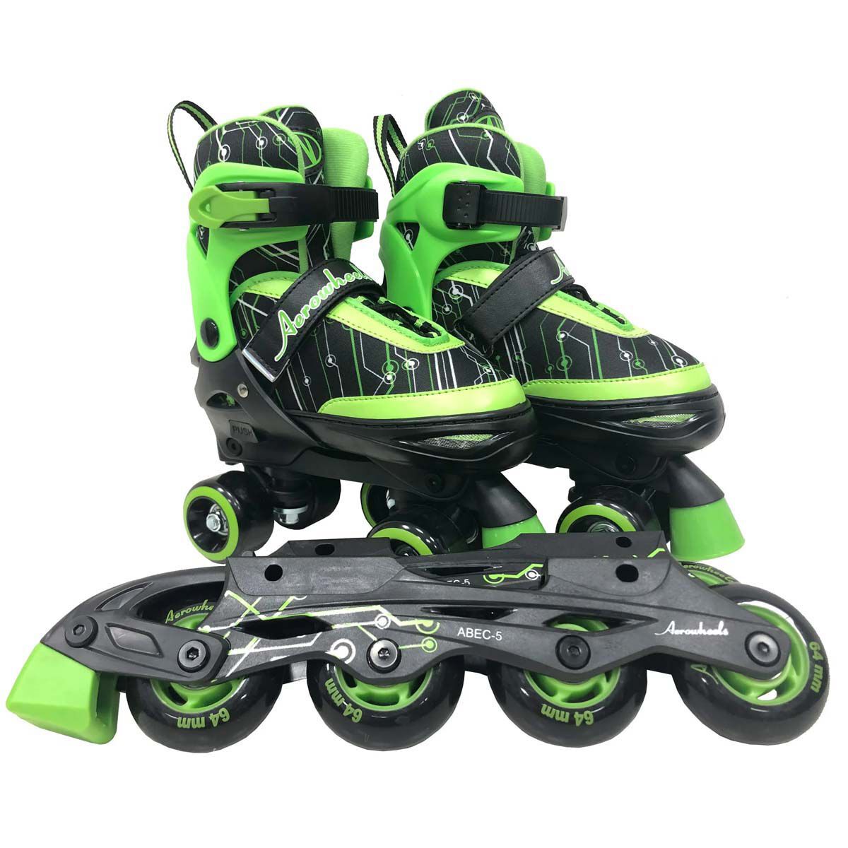 Aerowheels Green Electro Pattern 2-in-1 Boys Switcher Skate