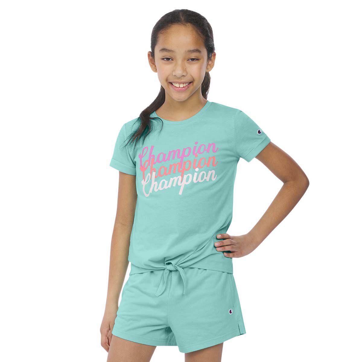 Champion Girl's Tie Front Script Tee