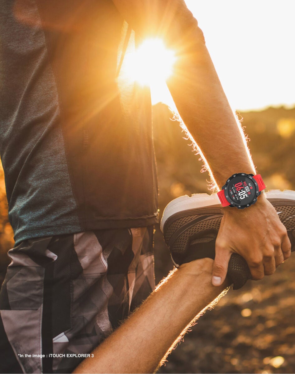 Itouch Explorer Smartwatch: Black Case with Red Silicone Strap