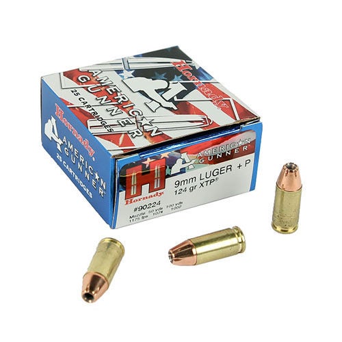 Hornady American Gunner 9mm Luger +P Ammunition 25 Rounds XTP JHP 124 Grains