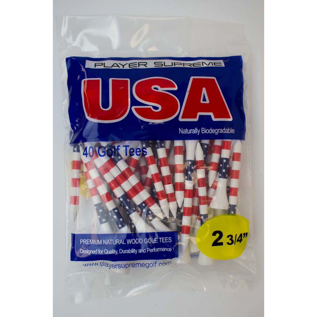 Player Supreme 2 3/4" USA Strip Golf Tees 40 Pack