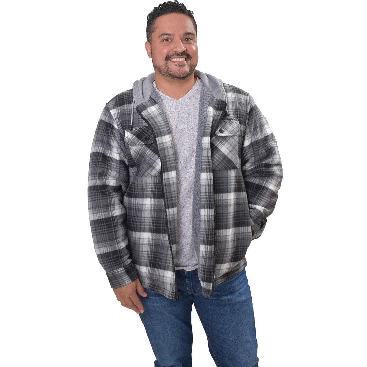 Flint Workwear Men's Sherpa Lined Plaid Fleece Jacket