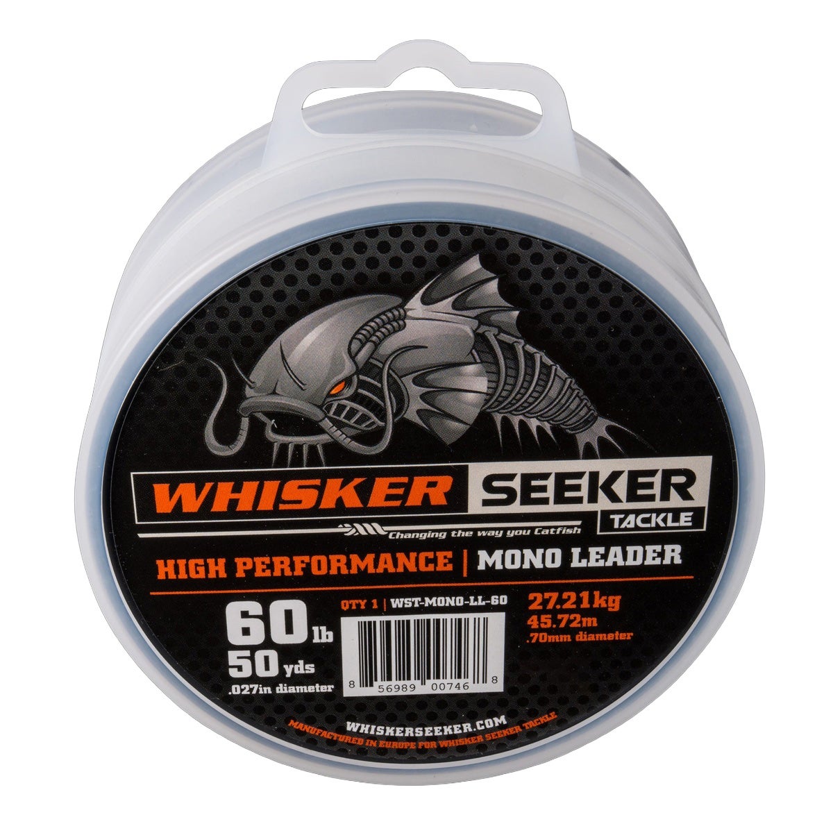 Whisker Seekers 80 lb Catfish Mono Leader Line (Ultra Clear), 50 yds