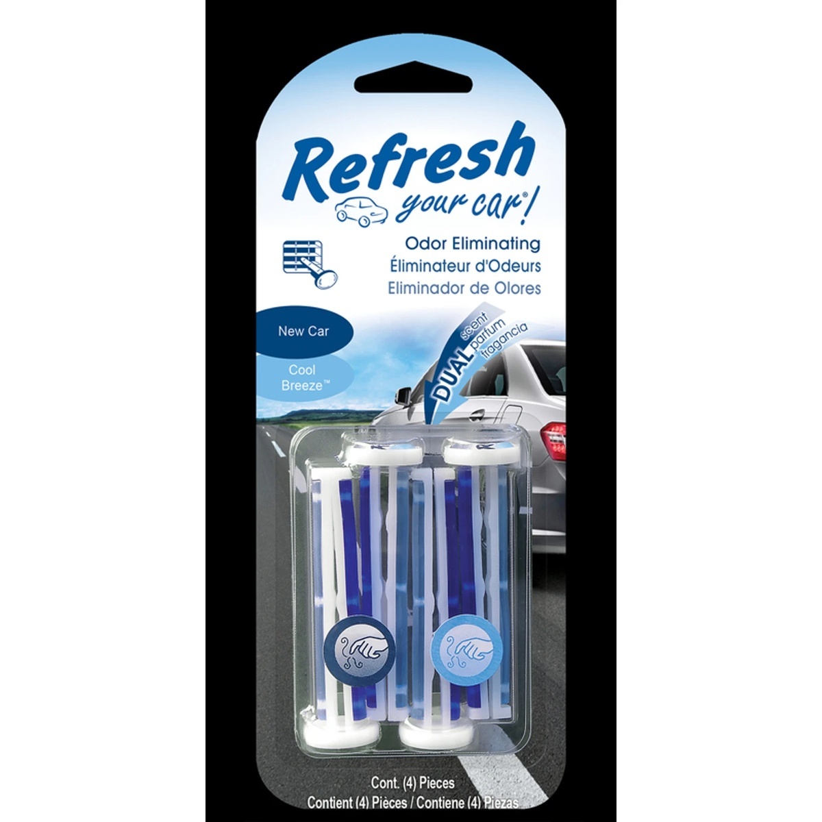 Refresh New Car & Cool Breeze Dual Scent Vent Stick Car Air Fresheners 4-Pack