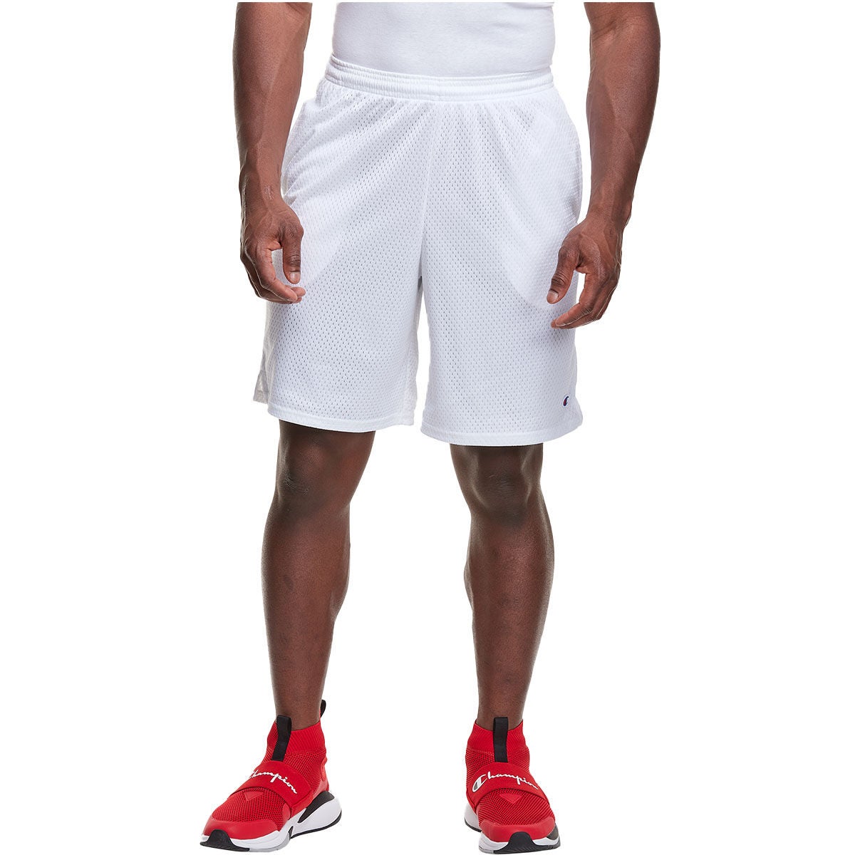 Southpole Men's Basic Basketball Mesh Shorts, White, Large