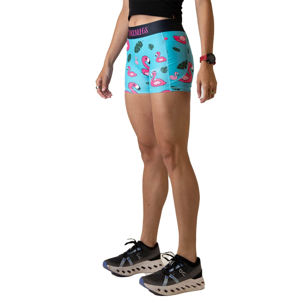 Chickn Legs Women's 3" Compression Shorts Blue Flamingo