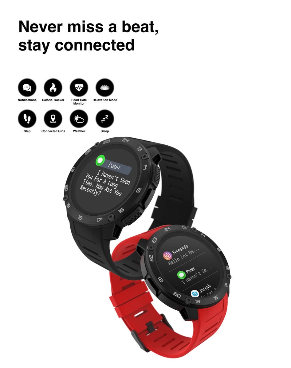 Itouch Explorer Smartwatch: Black Case with Red Silicone Strap