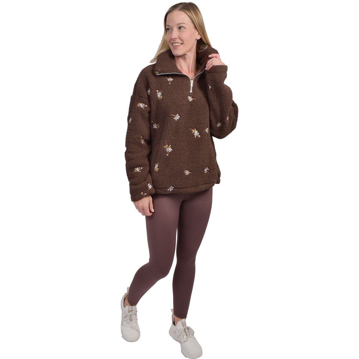 Como Vintage Women's Embroidered Floral Sherpa Pullover