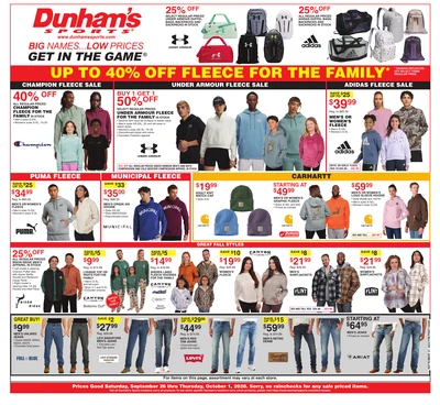 Dunham's Sports weekly ad apparel and fleece deals