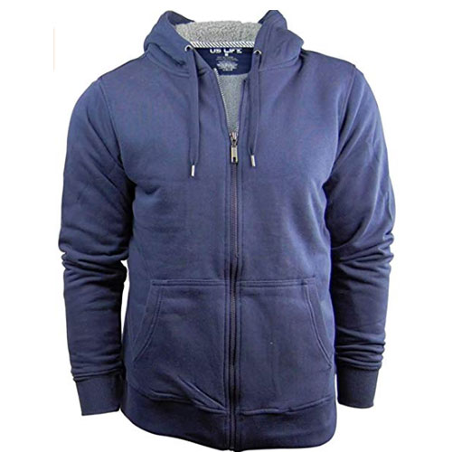 Uslife Men's Full Zip Sherpa Hoodie - Navy