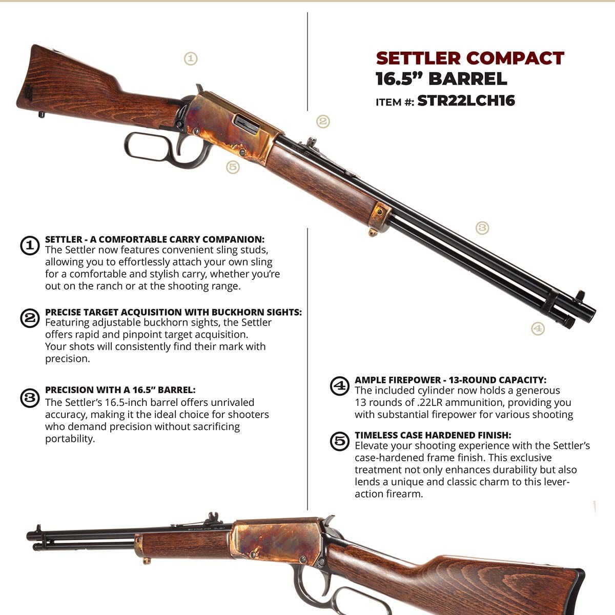 Heritage Mfg Settler 22LR 16.5" 13RD CH Rimfire Rifle