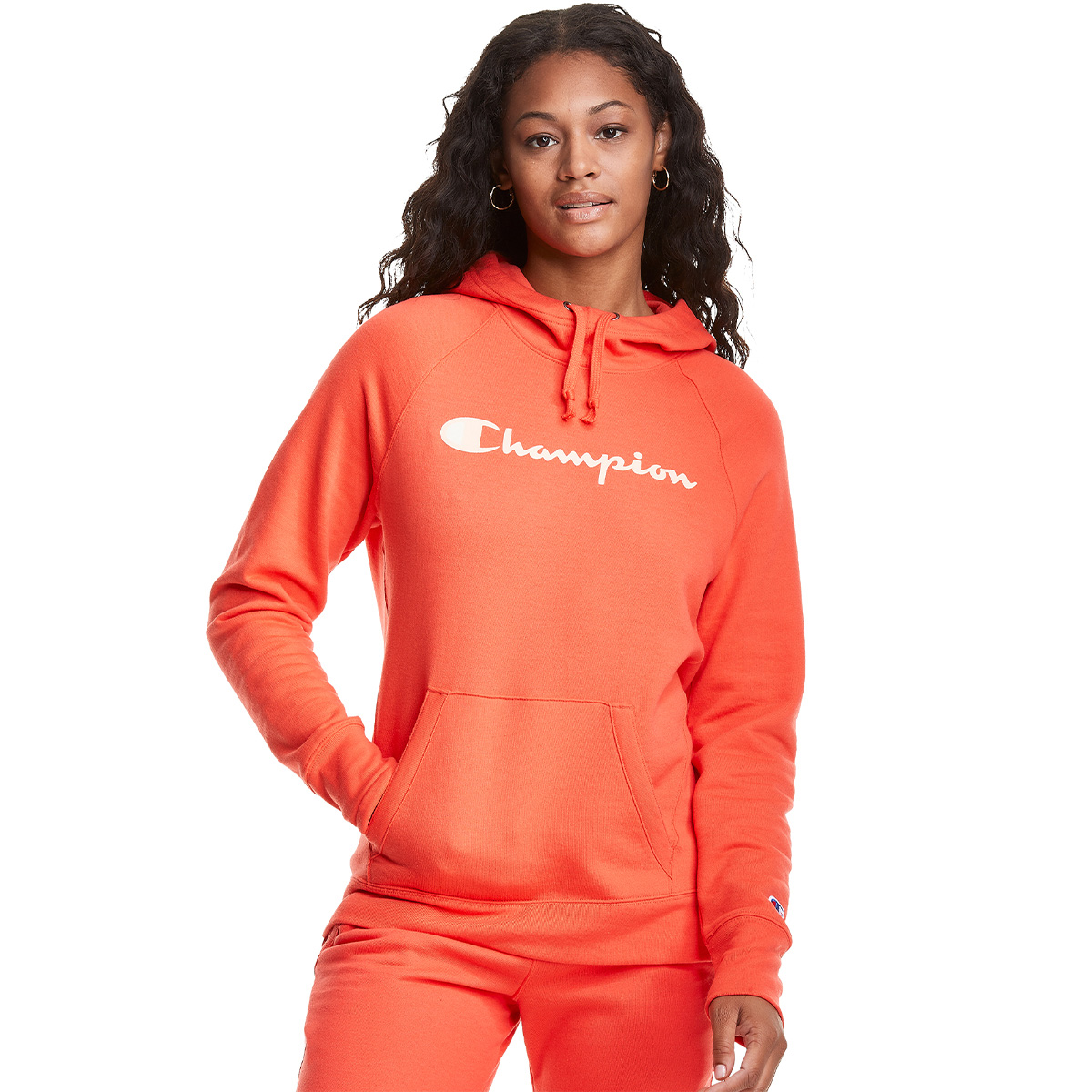 champion women's script logo powerblend fleece hoodie
