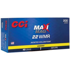 CCI Maxi-Mag 22 WMR 40Grain Jacketed Hollow Point Ammon 200 Rounds