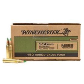 Winchester M855 Green Tip 5.56x45mm NATO 62 Grain FMJ Centerfire Rifle Ammo