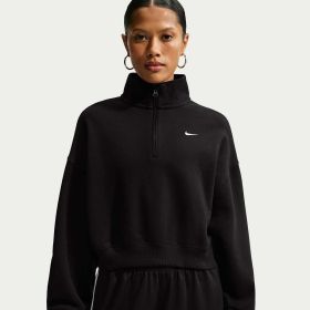 Nike Womens' Studio Fleece Medium Weight Oversized 1/4 Zip Cropped Top