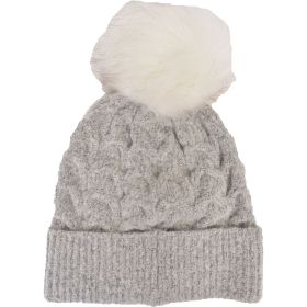 David & Young Women's Boucle Cable Beanie with Fur Pom Pom