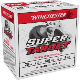 Winchester 20 Gauge Super-Target Shotshells, 2-3/4" 7/8 oz, #8 Shot