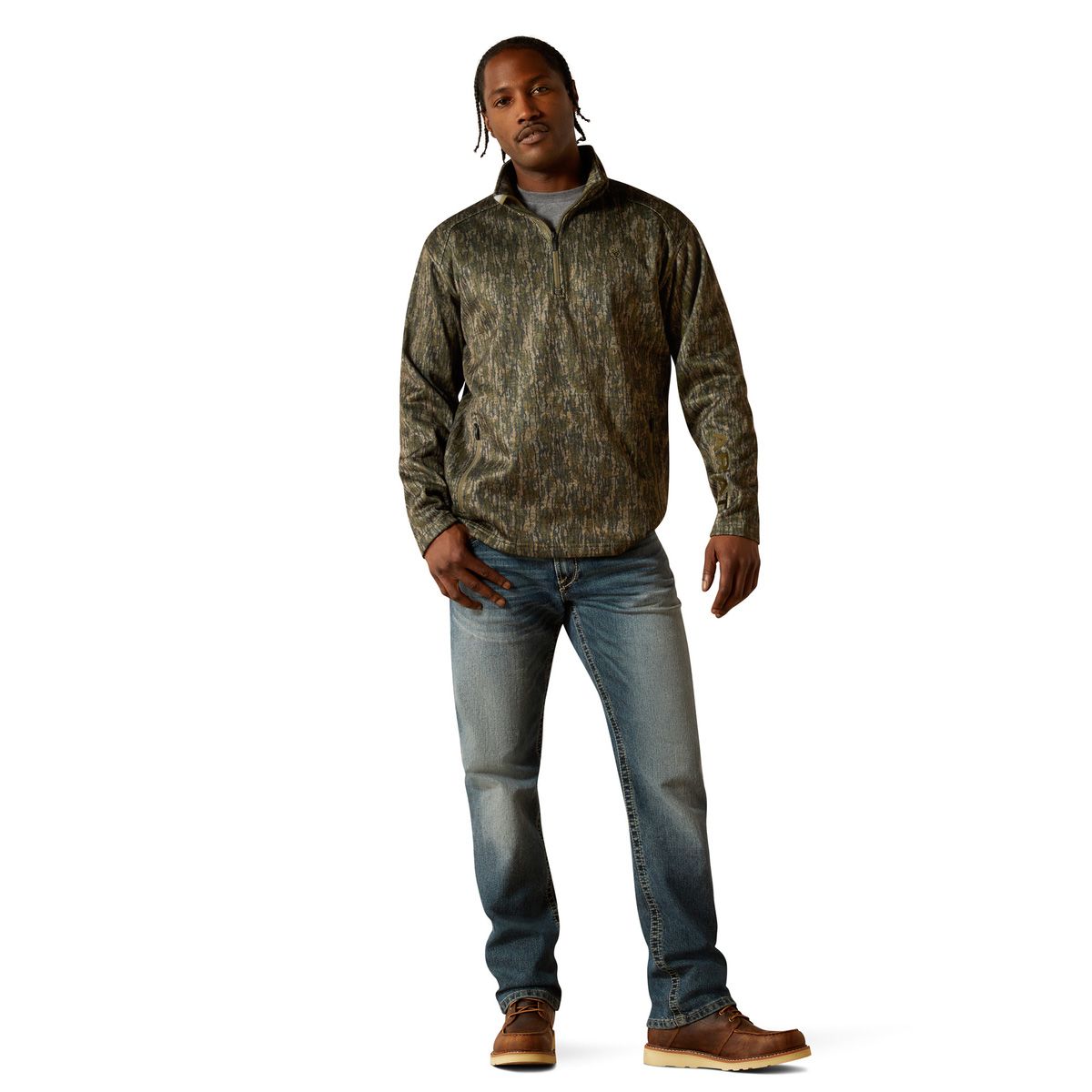 Ariat Men's Caldwell Logo 1/4 Zip Dark Brown Heather Sweater - Western