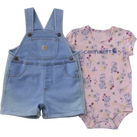Carhartt Infant Girls' 2-Piece Short Sleeve Bee Print Bodysuit   Denim Shortall Set