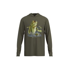 Reel Life Men's Heather UV Hooded Long Sleeve Shirt - Big Bass Graphic