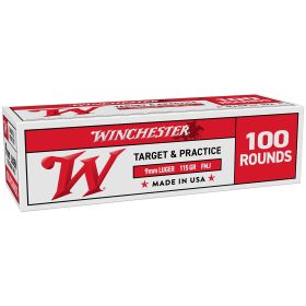 Winchester 9mm Luger 115 Grain FMJ Handgun Ammunition, 100-Round Value Pack