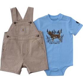 Carhartt Infant Boys' 2-Piece Short Sleeve Bodysuit & Brown Stripe Shortall Set