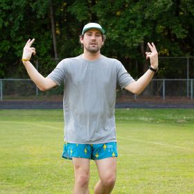 Chicknlegs Men's Blue Bolts 4" Half Split Shorts
