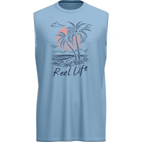 Reel Life Men's Sleeveless Performance Tank - Palm Sunset Graphic