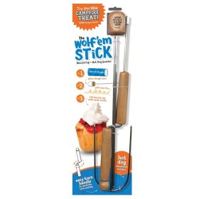 Wolf'em 2-in-1 Campfire Roasting Stick with Biscuit Cup and Hot Dog Attachments