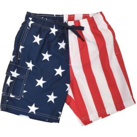 Canyon Creek Boys' Red White and Blue American Stripes 9" Inseam Swim Trunk with Cargo Pocket