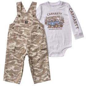 Carhartt Boy's Infant 2-Piece Long Sleeve Bodysuit & Printed Canvas Overall Set