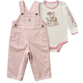 Carhartt Girl's Infant 2-Piece Long Sleeve Bodysuit & Stripe Overall Set